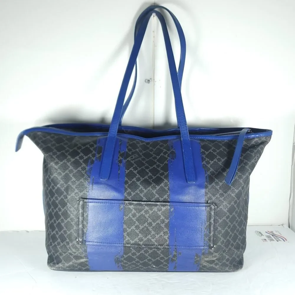 Tumi Everyday Women's Black Blue Leather Canvas Large Travel Caryall Tote Bag
